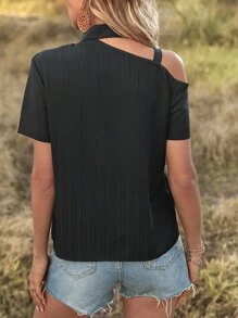 SHEIN Privé Blusa de cuello asimétrico con diseño de cadena - Negro - Ver 2