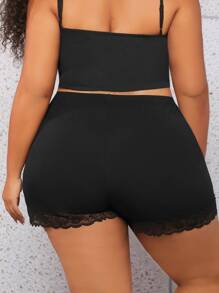 SHEIN CURVE+ Plus Lace Trim Cycling Shorts - Black - View 4