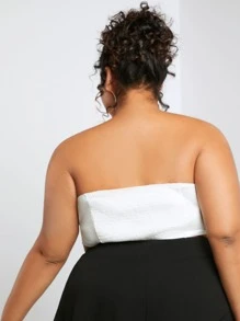 SHEIN CURVE+ áo nữ kích thước lớn Dải chun màu trơn Giải trí - trắng - Xem 2