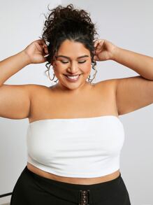 SHEIN CURVE+ áo nữ kích thước lớn Dải chun màu trơn Giải trí - trắng - Xem 4