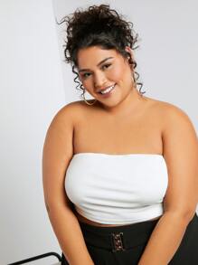 SHEIN CURVE+ áo nữ kích thước lớn Dải chun màu trơn Giải trí - trắng - Xem 5