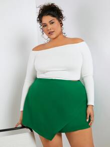 SHEIN CURVE+ Plus High Waist Wrap Skort - Green - View 6