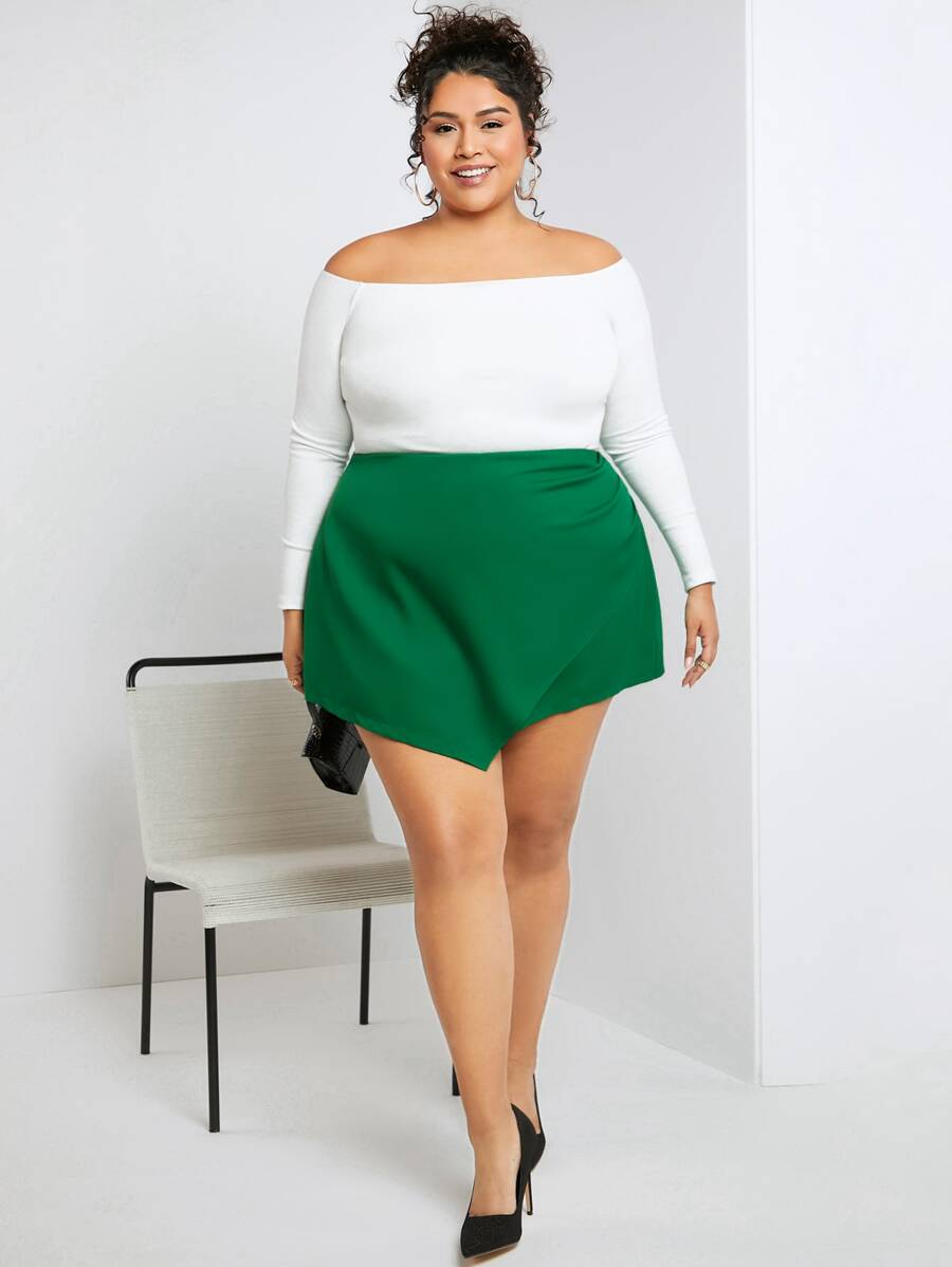 SHEIN CURVE+ Plus High Waist Wrap Skort - Green - View 1