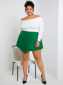 SHEIN CURVE+ Plus High Waist Wrap Skort - Green - View 5