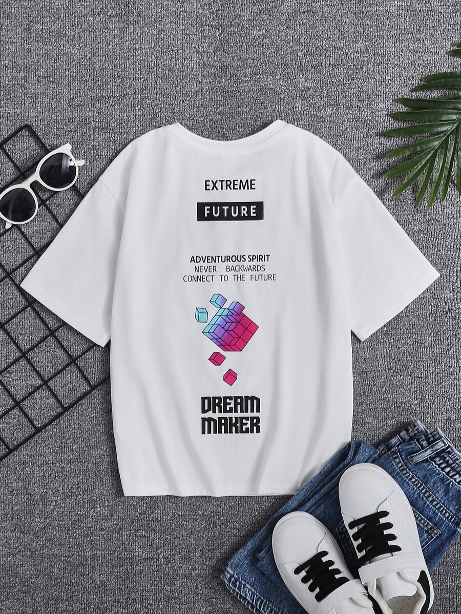 SHEIN Boys Slogan Graphic Tee - White - View 1