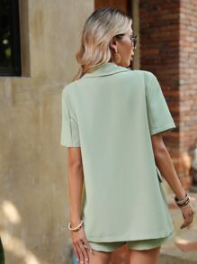 SHEIN Clasi Blazer unicolor de cuello con solapa & Shorts - verde menta - Ver 2