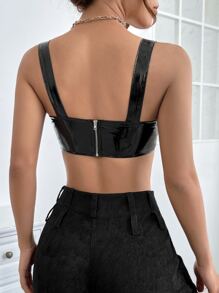 SHEIN PETITE 素色PU皮革短款背心