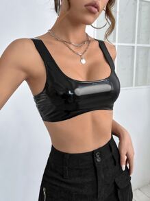 SHEIN PETITE 素色PU皮革短款背心