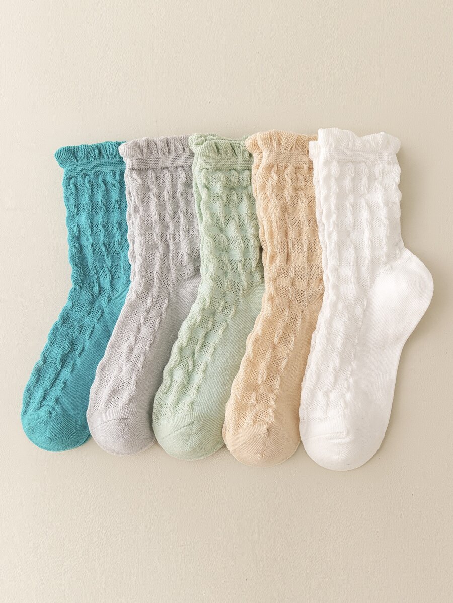 5 pares Calcetines de tripulación unicolor - Multicolor - Ver 1