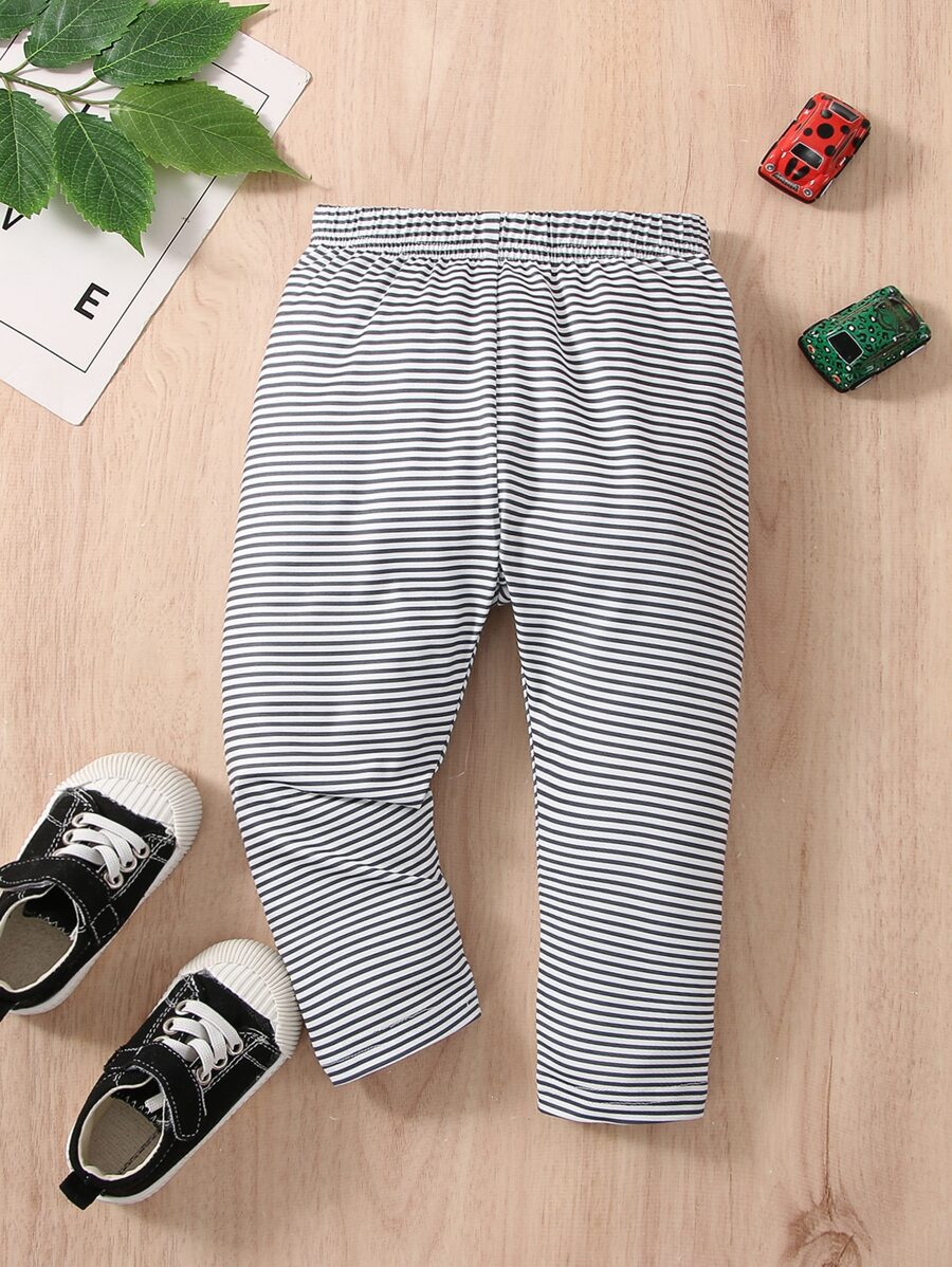 Baby Striped Print Trousers - Black and White - View 1