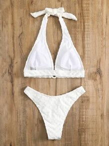 SHEIN Swim 環狀連接頸掛式夏季沙灘比基尼套裝 - 白色 - 查看 4