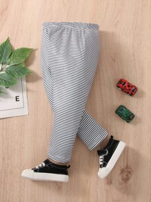 Baby Striped Print Trousers - Black and White - View 6