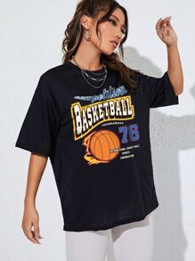 SHEIN EZwear Áo thun nữ Lá thư Giải trí - màu đen - Xem 3