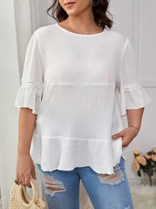 SHEIN VCAY Blusa de manga con volante bajo con fruncido