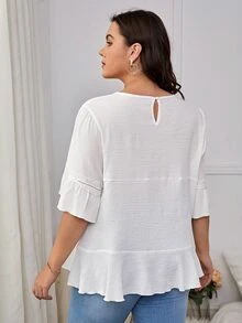 SHEIN VCAY Blusa de manga con volante bajo con fruncido