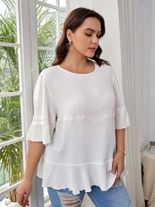 SHEIN VCAY Blusa de manga con volante bajo con fruncido