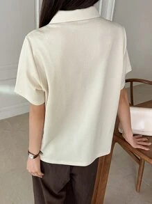 DAZY Letter Embroidery Half Zip Tee - Apricot - View 4