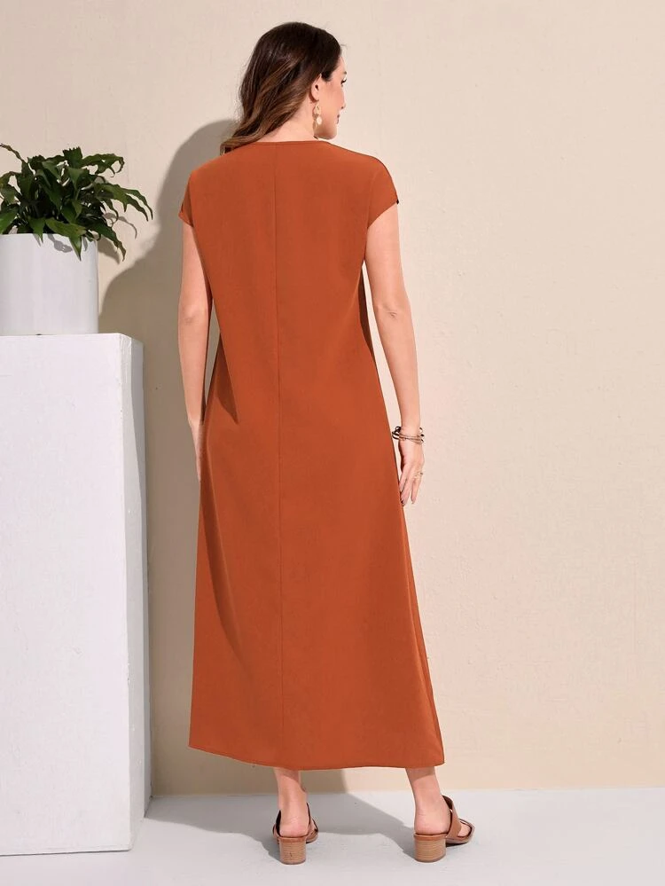 Leopard Print Patch Pocket Tee Long Summer Dress