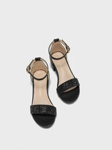 1pair Pretty Exquisite Stylish Versatile Luxurious Girls' High Heel Sandals - Black - View 2