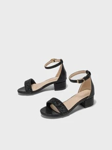 1pair Pretty Exquisite Stylish Versatile Luxurious Girls' High Heel Sandals - Black - View 3