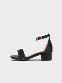 1pair Pretty Exquisite Stylish Versatile Luxurious Girls' High Heel Sandals - Black - View 4