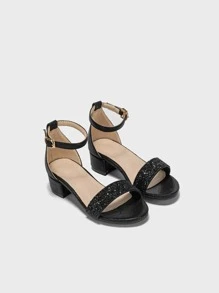 1pair Pretty Exquisite Stylish Versatile Luxurious Girls' High Heel Sandals - Black - View 5