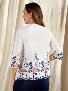 EMERY ROSE Blusa con bordado floral de cuello V - Blanco - Ver 2