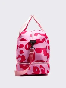 Fashionable, Simple, Fashionable, Large-Capacity Travel Luggage Bag For Women With Contrasting Leopard Print Handbag, Dry And Wet Separation, Independent Shoe Compartment, Trolley Crossbody Bag, Suitable For Short-Distance Business Trips, Travel, Fitness, Sports, And Overnight Stays In The Hospital. - Pink - View 7