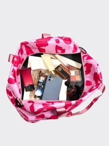 Fashionable, Simple, Fashionable, Large-Capacity Travel Luggage Bag For Women With Contrasting Leopard Print Handbag, Dry And Wet Separation, Independent Shoe Compartment, Trolley Crossbody Bag, Suitable For Short-Distance Business Trips, Travel, Fitness, Sports, And Overnight Stays In The Hospital. - Pink - View 8