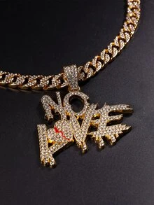 Rhinestone Letter Pendant Necklace - Yellow Gold - View 2