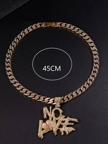 Rhinestone Letter Pendant Necklace - Yellow Gold - View 3