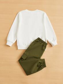 SHEIN 年輕男孩標語圖形運動衫＆貨運褲