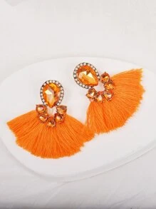 Hoa tai thả tua rua trang trí bằng đá rhinestone - trái cam - Xem 1