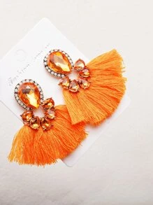Hoa tai thả tua rua trang trí bằng đá rhinestone - trái cam - Xem 3