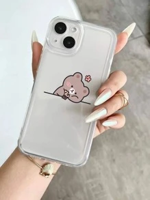 1个可爱小熊和花朵图案个性化透明全包保护TPU手机壳，兼容 16、15、14、13、12、11、17 Pro Max - 彩色 - 查看 2