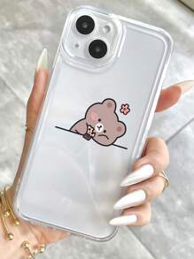 1个可爱小熊和花朵图案个性化透明全包保护TPU手机壳，兼容 16、15、14、13、12、11、17 Pro Max - 彩色 - 查看 3