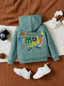 SHEIN 小男童卡通和標語圖案連帽衫 - 薄荷綠 - 查看 1