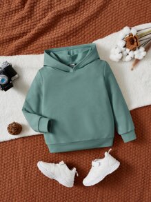 SHEIN 小男童卡通和標語圖案連帽衫 - 薄荷綠 - 查看 2