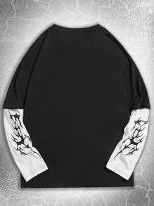 ROMWE MEN Goth Men 2 In 1 Skull Print Y2k T-Shirt, School, Fall, 2000s Style, Long Sleeve Top - Black and White - View 2