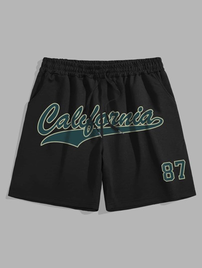 Prep Guys Letter Graphic Drawstring Shorts