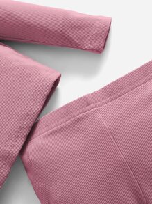 SHEIN Conjunto De 2 Piezas Para Niña Bebé, Camiseta De Manga Larga De Cuello Redondo Con Pantalones Largos Con Cintura Elástica, Adecuado Para La Primavera Y El Otoño - Rosa vieja - Ver 3