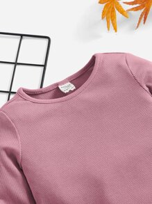 SHEIN Conjunto De 2 Piezas Para Niña Bebé, Camiseta De Manga Larga De Cuello Redondo Con Pantalones Largos Con Cintura Elástica, Adecuado Para La Primavera Y El Otoño - Rosa vieja - Ver 4