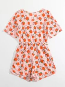 Girls Strawberry Print Cover Up Romper - Coral Pink - View 2