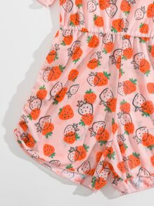 Girls Strawberry Print Cover Up Romper - Coral Pink - View 4