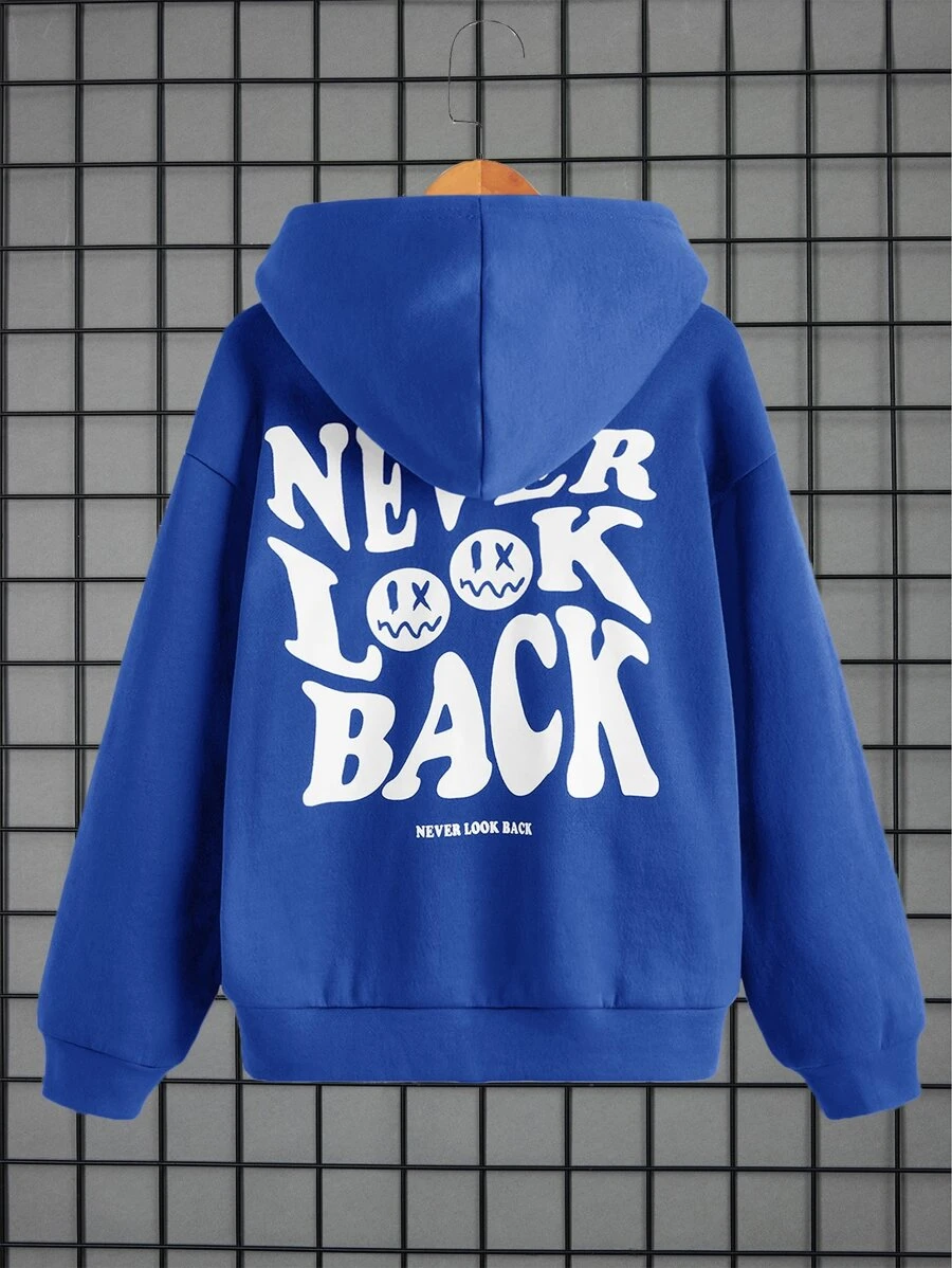 SHEIN Tween Boy Cartoon & Slogan Graphic Drop Shoulder Sweatshirt - Blue - View 1