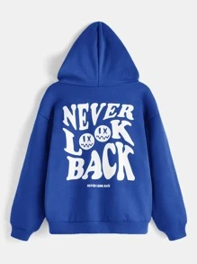 SHEIN Tween Boy Cartoon & Slogan Graphic Drop Shoulder Sweatshirt - Blue - View 3
