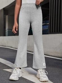 SHEIN Girls Letter Patched Flare Leg Trousers - Light Grey - View 5