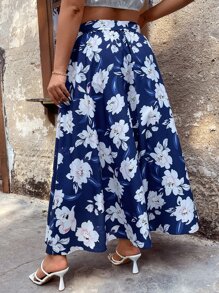 SHEIN Holidaya Váy Plus Size Thắt lưng Hoa Boho - Xanh và trắng - Xem 2