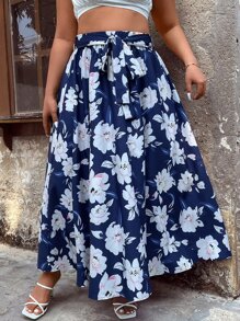 SHEIN Holidaya Váy Plus Size Thắt lưng Hoa Boho - Xanh và trắng - Xem 6
