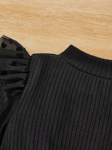 SHEIN Baby Girl's Swing Dress With Muslin Splice - Black - View 3